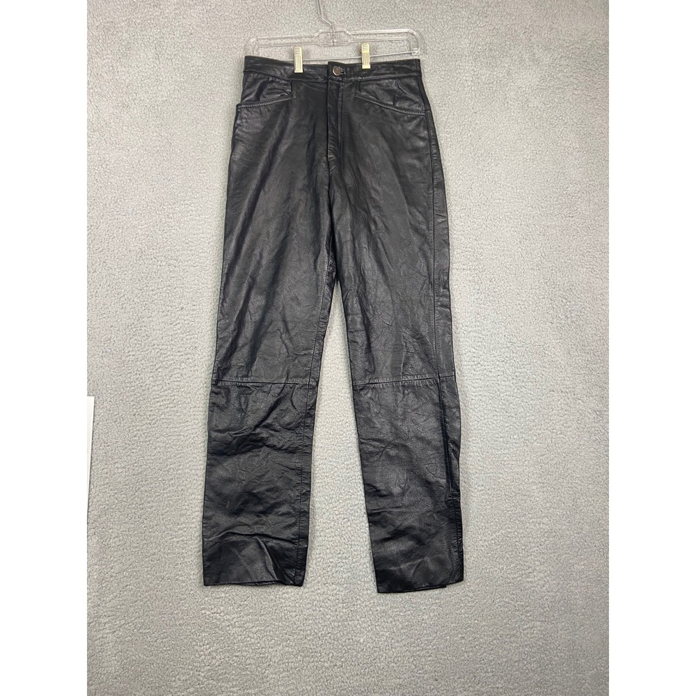 Vintage Black Leather High Waisted Straight Leg Pants Womens Size 6